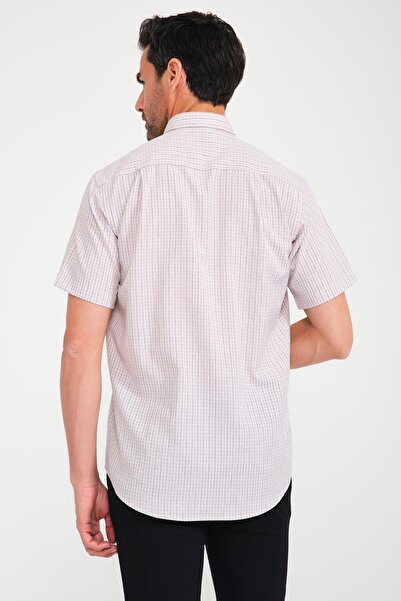 Fitmens Classic Short Sleeve Neon Square Collar Buttoned Men's Shirt with Gift Box Fs-001221 - Beige