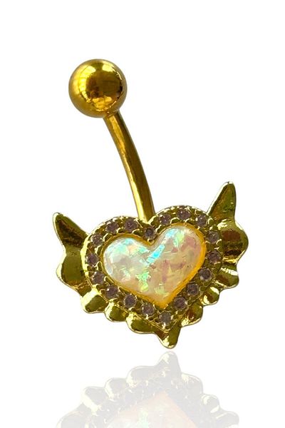 TAKIŞTIR Gold Color Heart Figured Stone Detailed Surgical Steel Belly Piercing