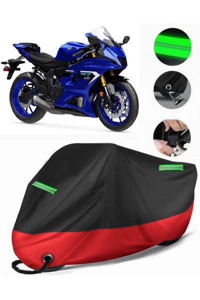 MotoEN غطاء دراجة نارية ممتاز متوافق مع Yamaha R7 (متوافق مع القفل) أسود-أحمر