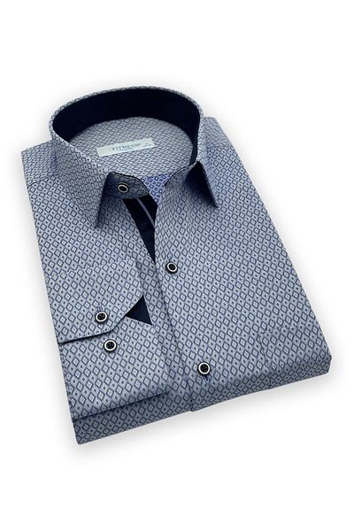 Fitmens Classic Long Sleeve Diamond Pattern Jacquard Men's Shirt with Gift Box Fs- 001366   - Saks Blue