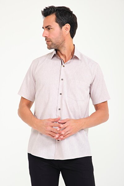 Fitmens Classic Short Sleeve Neon Dot Dobby Gift Boxed Men's Shirt Fs-001216 - Beige