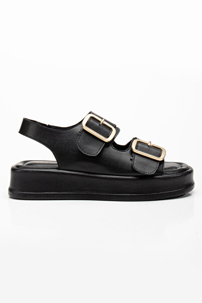 RİSSOLİ Dámské černé sandály Rissoli na klínovém podpatku s dvojitou přezkou