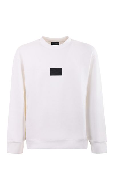 Emporio Armani Men's Zippered and Embossed Eagle Logo Regular Fit Hooded White Sweatshirt Em 001045   Af10013-