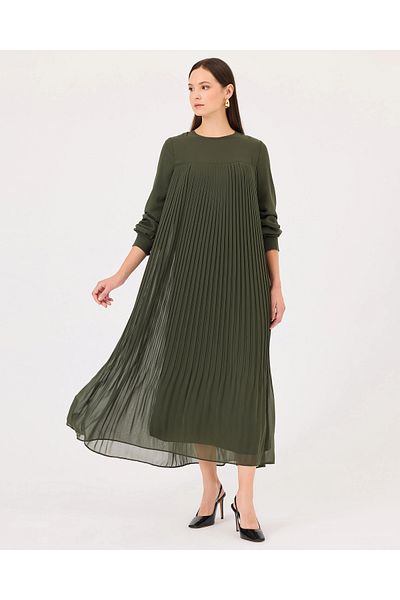 SCL Rochie plisată cu mânecă lungă cu decolteu rotund