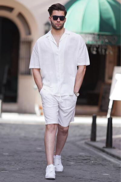 Madmext Beyaz Basic Erkek Şort Takımı 6729