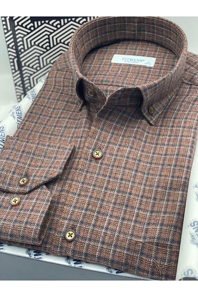 Fitmens Classic Long Sleeve Winter Plaid Collar Buttoned 100% Cotton Gift Boxed Men's Shirt Fs- 003767   - Kirem