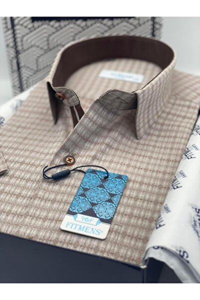 Fitmens Classic Short Sleeve Patterned Men's Shirt with Gift Box Fs-003620 - Brown