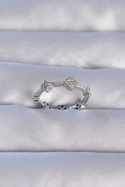 Skygo Brass Silver Color Zircon Stone Clover Model Adjustable Ring - Tj-Byk3212