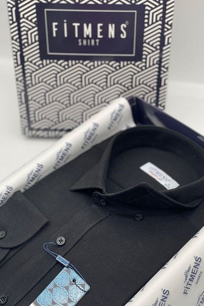 Fitmens Regular Fit Long Sleeve Linen Men's Shirt Without Pockets with Gift Box Fs- 001578   - Black
