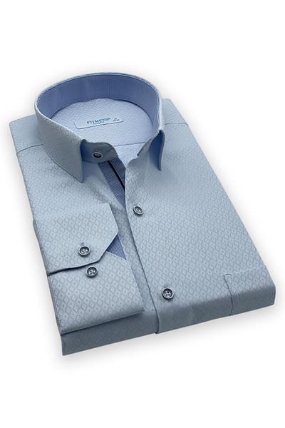 Fitmens Classic Long Sleeve Diamond Pattern Jacquard Men's Shirt with Gift Box Fs- 001366   - Blue White