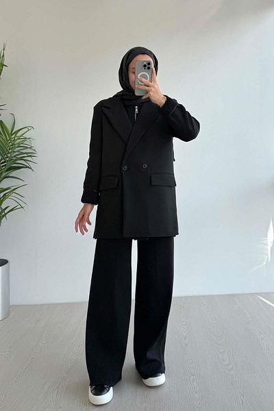 Ka Hijab Μπουφάν Blazer με διπλό κουμπί - Μαύρο