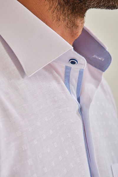 Fitmens Classic Short Sleeve Open Ground Box Pattern Linen Cotton Gift Boxed Men's Shirt Fs- 000745   - White Open