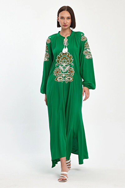 Denismoda Vp940 Hakim Collar Lace-Up Embroidery Dty Long Balloon Sleeve Dress...