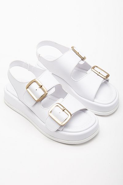 RİSSOLİ Rissoli Women's White Wedge Heeled Double Strap Buckle Sandals