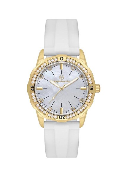 Sergio Tacchini ST.1.10444-2 Taşlı Tasarım Silikon Kordon Beyaz Renk Kadın Kol Saati