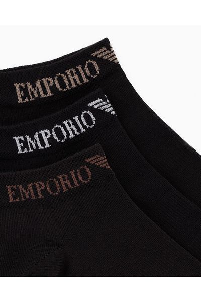 Emporio Armani Мъжки памучни еластични къси чорапи до глезена, комплект от 3 черни EM000550 AF12276-MC061
