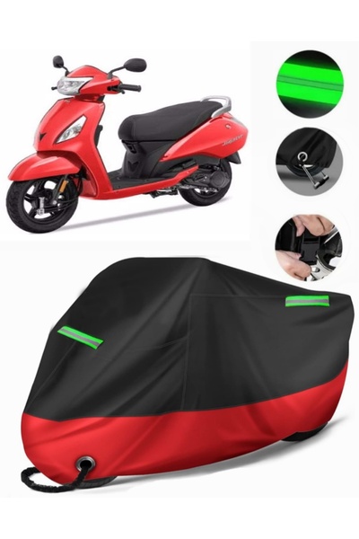 MotoEN غطاء دراجة نارية ممتاز متوافق مع TVS Jupiter (متوافق مع القفل) أسود-أحمر