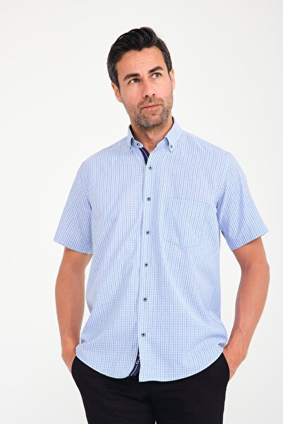 Fitmens Κλασικό κοντομάνικο νέον τετράγωνο γιακά με κουμπιά ανδρικό πουκάμισο...