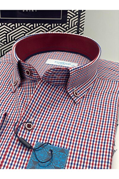 Fitmens Classic Long Sleeve Collar Buttoned Plaid Gift Boxed Men's Shirt Fs-003774 - Red