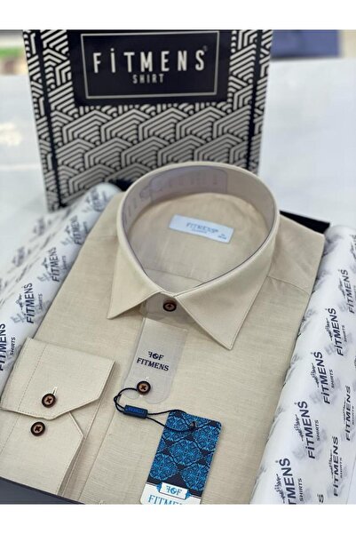 Fitmens Classic Long Sleeve Linen Men's Pocketless Gift Boxed Shirt Fs-003044 - Beige