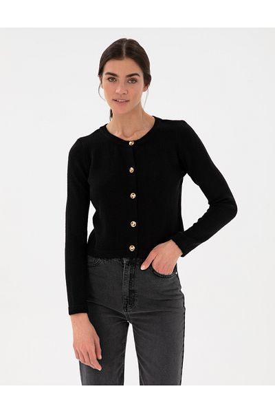 Pierre Cardin Black Crop Top Knitwear Cardigan 50300079 -Vr046