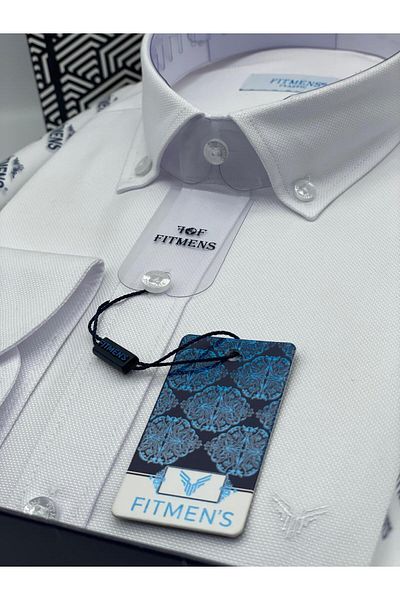 Fitmens Classic Long Sleeve Lapel Button Oxford Men's Shirt with Gift Box Fs- 003571   - White