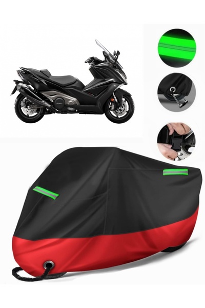 MotoEN غطاء دراجة نارية ممتاز متوافق مع Kymco Ak 550 (متوافق مع القفل) أسود-أحمر