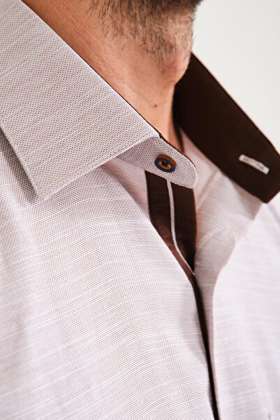 Fitmens Classic Short Sleeve V Flam Linen Gift Boxed Men's Shirt Fs-001217 - Brown