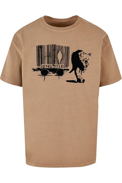 Merchcode Brandalised - Übergroßes T-Shirt mit Leopardenmuster und Acid-Waschung im Barcode-Design