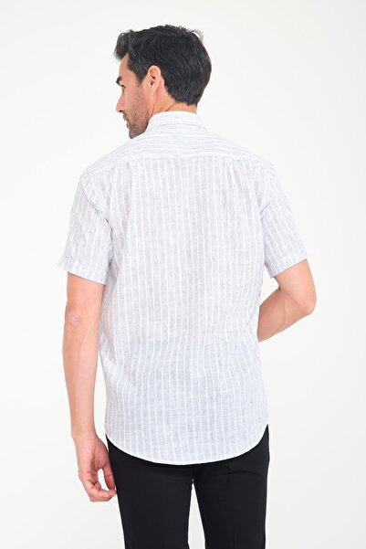Fitmens Classic Short Sleeve Armure Striped Flam Linen Button-Down Collar Gift Boxed Men's Shirt Fs-000678 - White L