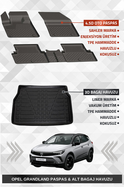 Sahler Opel Grandland 2017-2024 Uyumlu 4.5d Premium Havuzlu Oto Paspas Ve Lin...