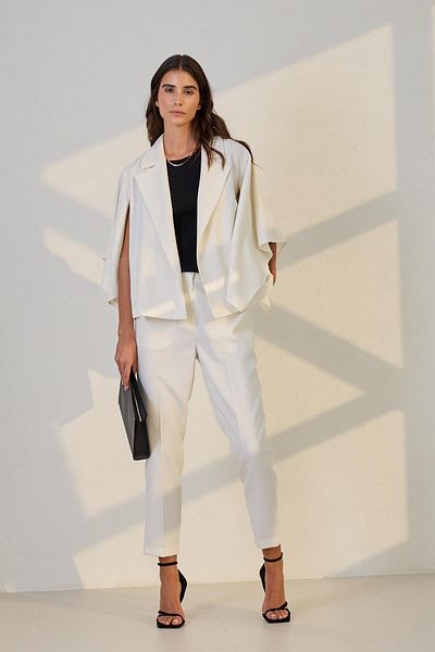 Setre Ecru Asymmetrical Collar Jacket with Pocket and Sleeve Detail