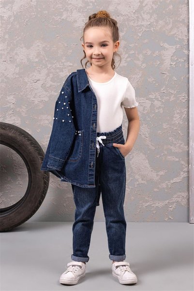 Dmb Pantaloni din denim pentru fete Bleumarin M0300