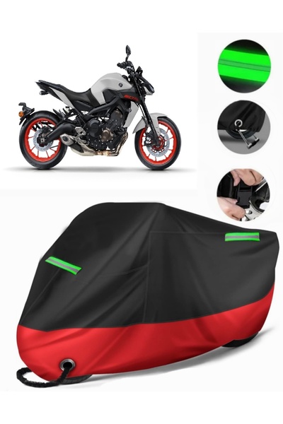 MotoEN غطاء دراجة نارية ممتاز متوافق مع Yamaha MT-09 (متوافق مع القفل) أسود-أحمر