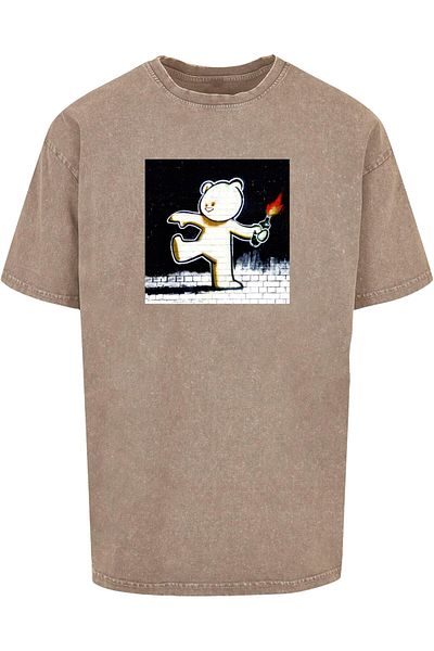 Merchcode Brandalised - Molotov Teddy Picture Acid Washed Oversize Tee