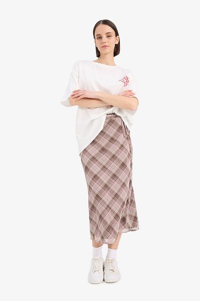 DeFacto A-Line Checked Chiffon Midi Skirt - Regular Waist Combed Cotton Lined E7589Ax25Sp