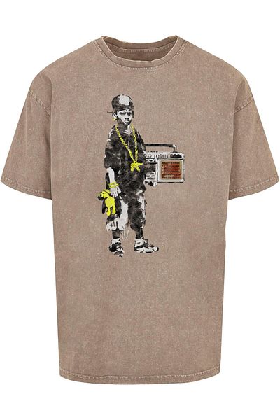 Merchcode Brandalised - Boy With Teddy Acid Washed Oversize Tee