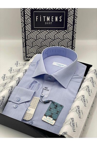 Fitmens Classic Long Sleeve Imported Filafil Men's Gift Boxed Shirt Fs- 003174   - Light Blue