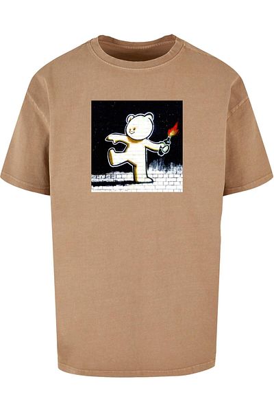 Merchcode Brandalised - Molotov Teddy Picture Acid Washed Oversize-T-Shirt