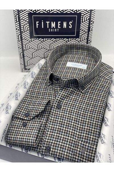 Fitmens Classic Long Sleeve Winter Plaid Collar Buttoned 100% Cotton Gift Boxed Men's Shirt Fs- 003765   - Black