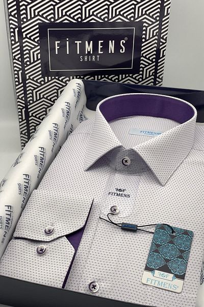 Fitmens Classic Long Sleeve Patterned Men's Shirt with Gift Box Fs- 002258   - White Lilac