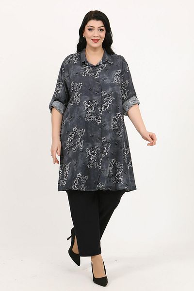 By Alba Collection تونيك نسائي من القطن الفسكوزي باللون الرمادي مقاس كبير