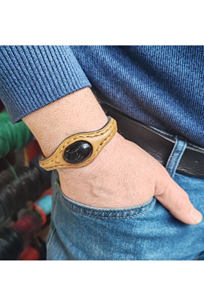 BONCADAS Hand Made Custom Made Natural Stone Leather Coated Copper Bracelet