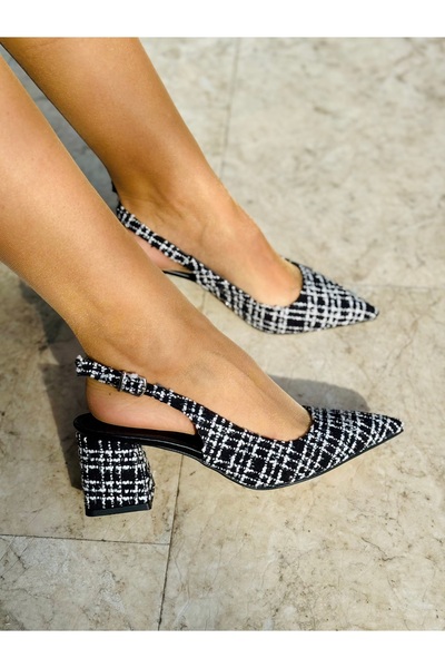 İnan Ayakkabı Жіночі чорно-білі туфлі з плетеними деталями, гострий носок, каблук (висота каблука 7 см)