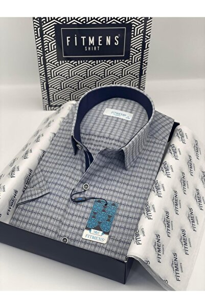Fitmens Classic Short Sleeve Patterned Gift Boxed Men's Shirt Fs-003620 - Navy Blue