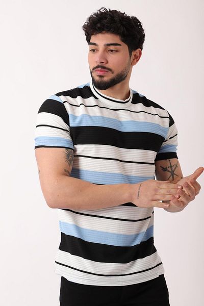 Stilkombin تي شيرت مخطط بياقة دائرية Js_30422