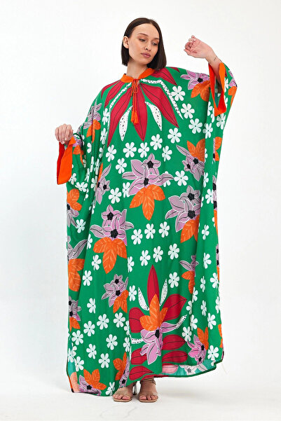 Denismoda Women's Magnificent Collar Floral Print Large Size Dress