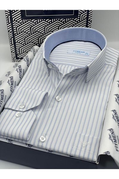 Fitmens Classic Long Sleeve Striped Gift Boxed Men's Shirt Fs- 003864   - Light Blue