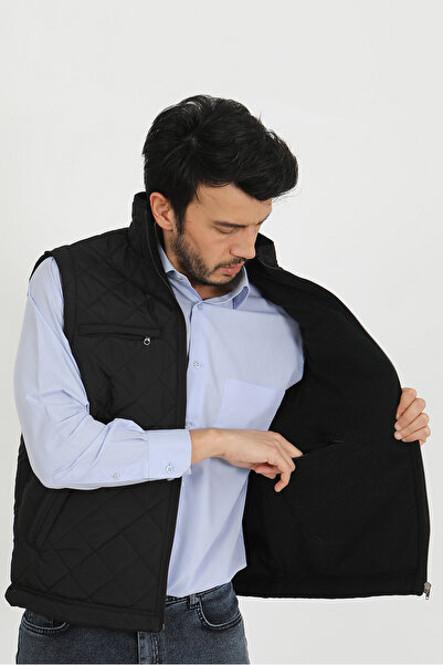 mansory exclusive Black Comfortable Fit Quilted Inflatable Vest with Fleece Inside