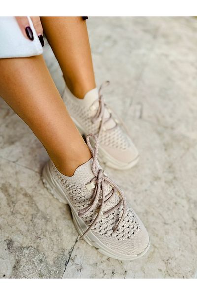 İnan Ayakkabı Women's Beige Color Knitwear Stone New Season Orthopedic Daily Sports Shoes (5 cm) Sole Length